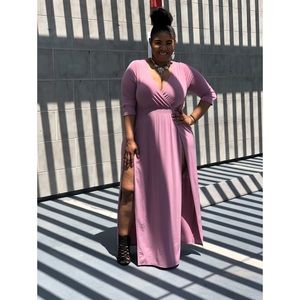 Plus! Mauve 2 Side-Split 3/4 Sleeve Maxi Dress